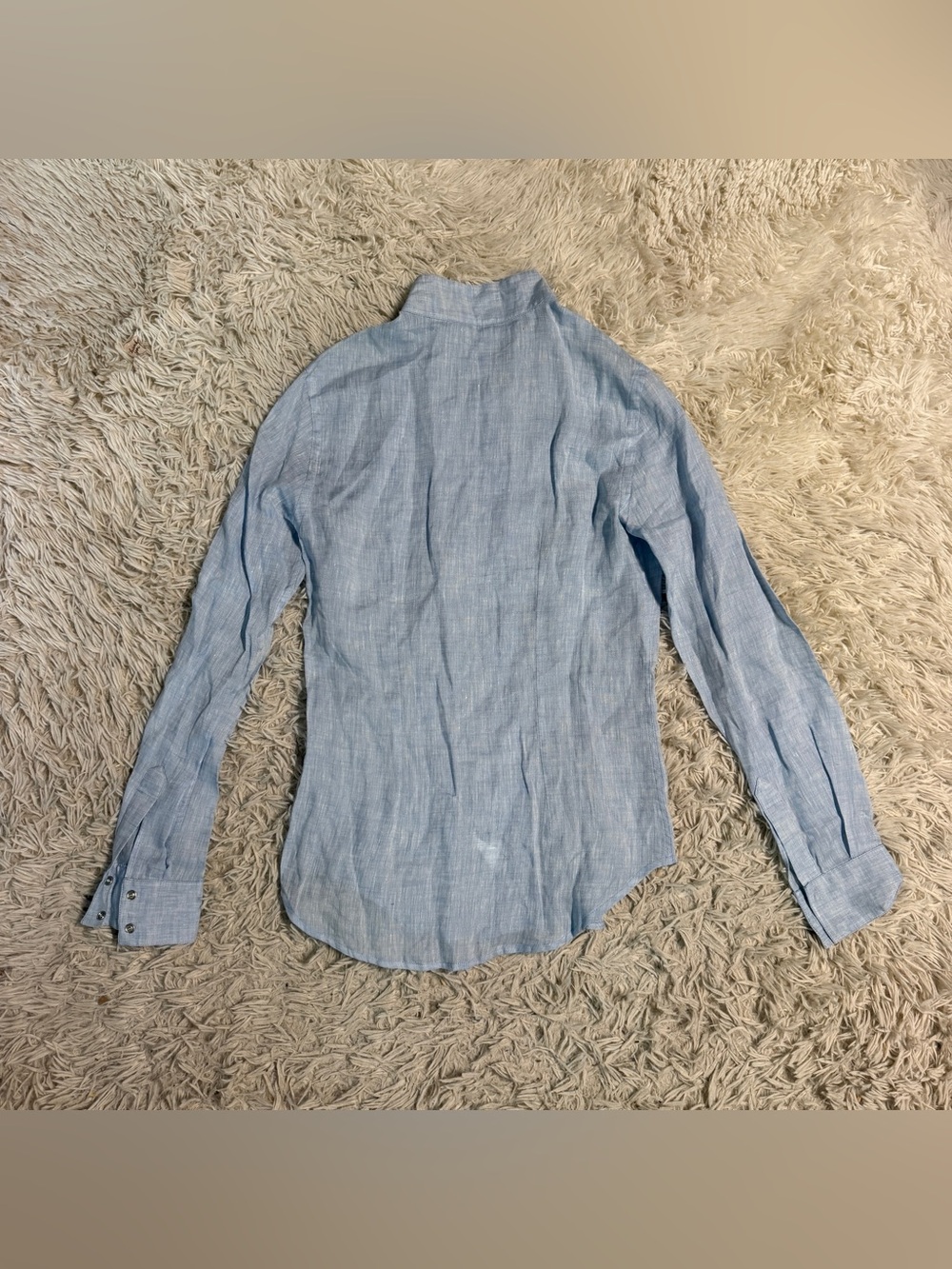 Womens XS Blue Linen Alessandro Albanese Long Sleeve Horseback Riding Show Shirt - Picture 3 of 5